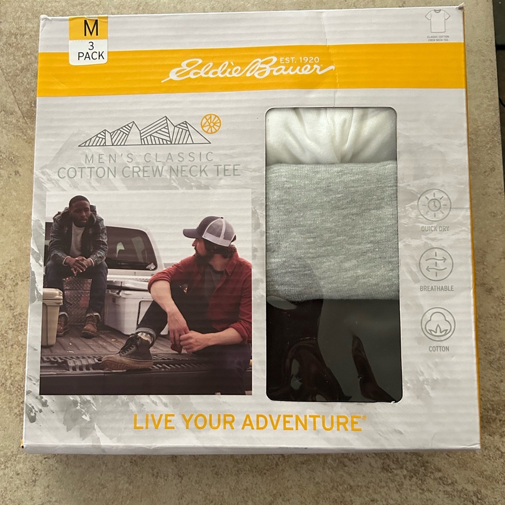 Three pack Eddie Bauer, classic cotton, crewneck T-shirts size medium